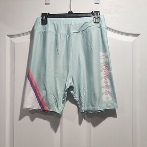 Disney Parks Authentic Stretch Biker Shorts, Believe in Magic Mint/Purple/White